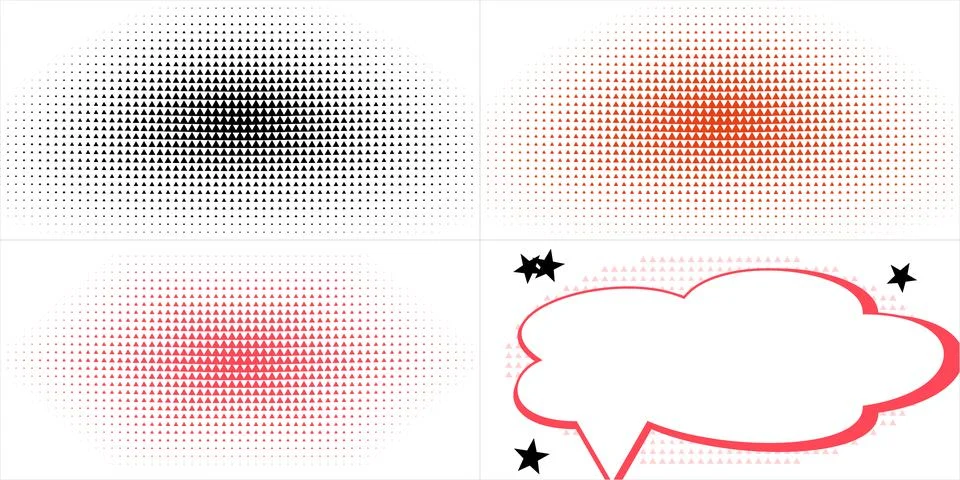 Set of Abstract Halftone Triangle Pattern Background Elements and Speech Bu.. Stock Illustration