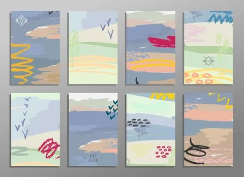 Set of abstract hand draw creative universal cards. Design for paty poster Stock Illustration