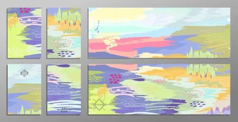 Set of abstract hand draw creative universal cards and banners. Design for paty Stock Illustration