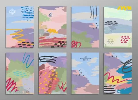 Set of abstract hand draw creative universal cards. Design for paty poster Stock Illustration