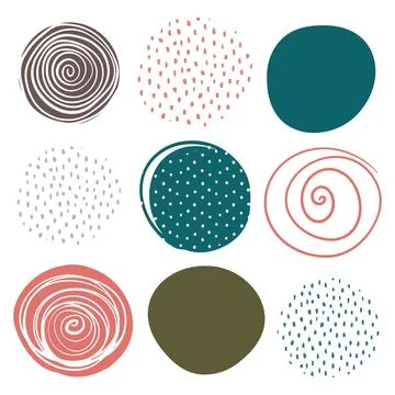 Set abstract hand drawn circles, design elements isolated white 스톡 일러스트