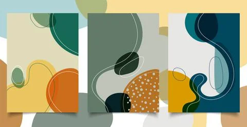Set of abstract hand drawn creative design backgrounds organic shapes with li Stock Illustration