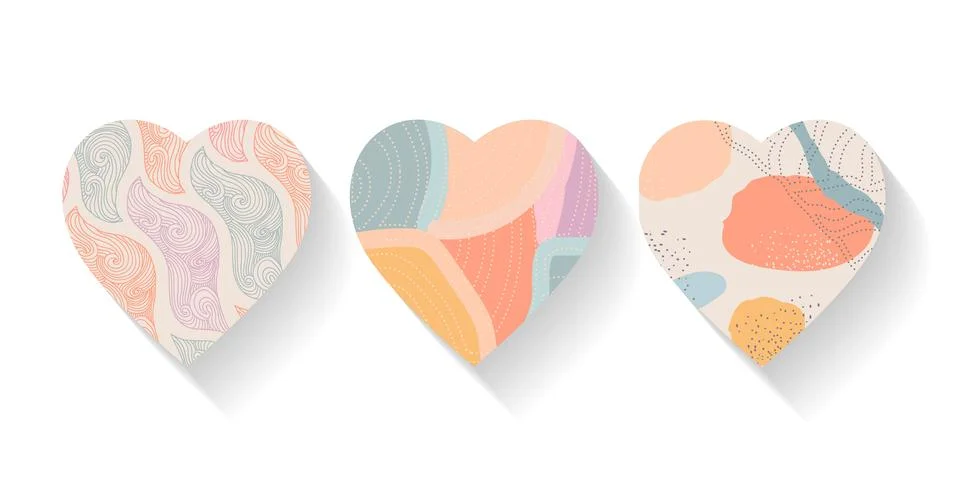 A set abstract hand-drawn pattern in the shape of a heart. A design element. Stock Illustration