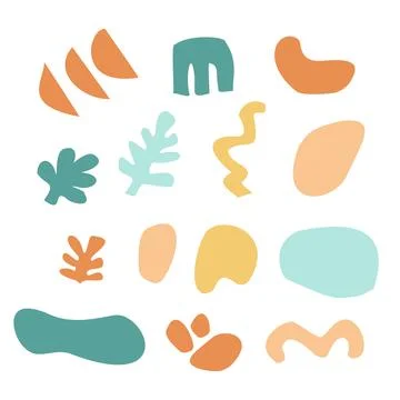 Set of abstract hand drawn summer shapes, floral elements. Flat modern artistic Stock Illustration
