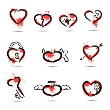 Set of abstract hearts drawn by hand Stock Illustration