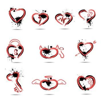 Set of abstract hearts drawn by hand Illustrazione stock