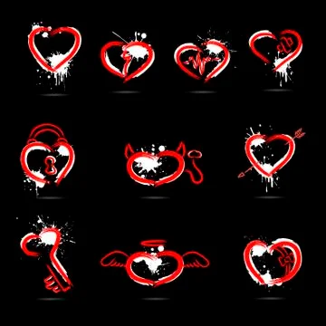 Set of abstract hearts drawn by hand Illustrazione stock