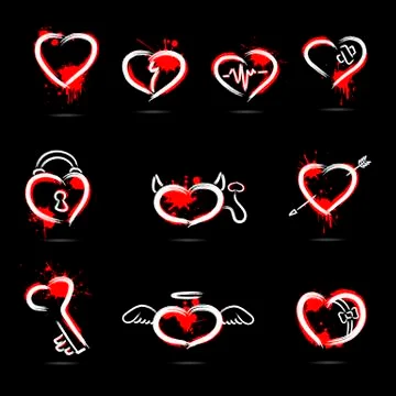 Set of abstract hearts drawn by hand Stock Illustration
