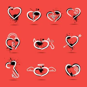Set of abstract hearts drawn by hand Illustrazione stock