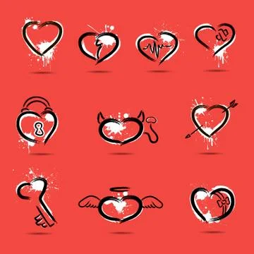 Set of abstract hearts drawn by hand Stock Illustration