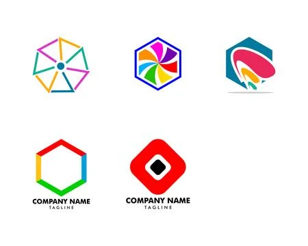 Set of Abstract hexagon logo design Stock Illustration