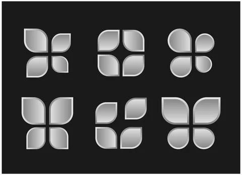 Set abstract icon silver 3D logo design Stock Illustration