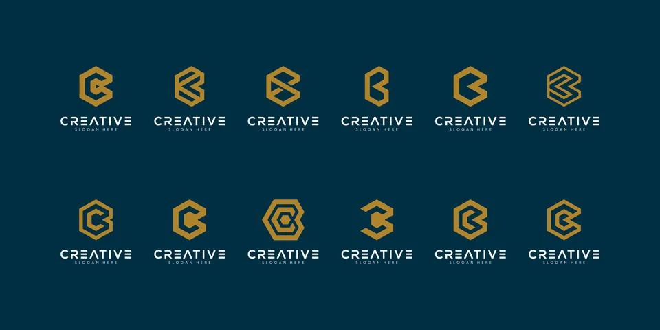 Set of abstract initial letter W , C logo template Stock Illustration
