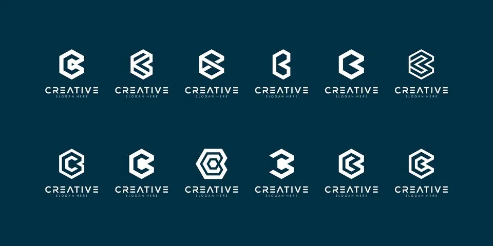 Set of abstract initial letter W , C logo template Stock Illustration