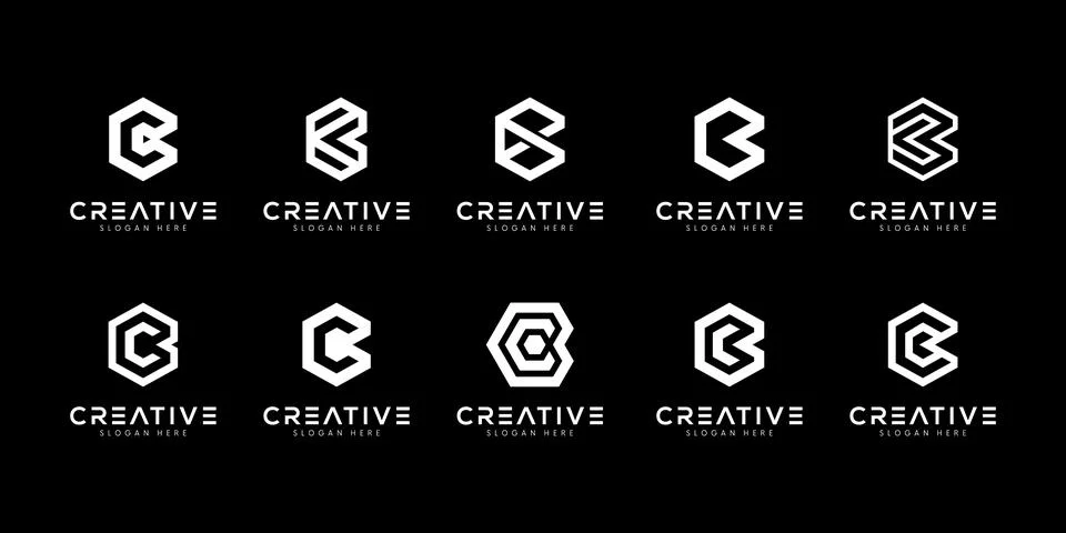 Set of abstract initial letter W , C logo template Stock Illustration