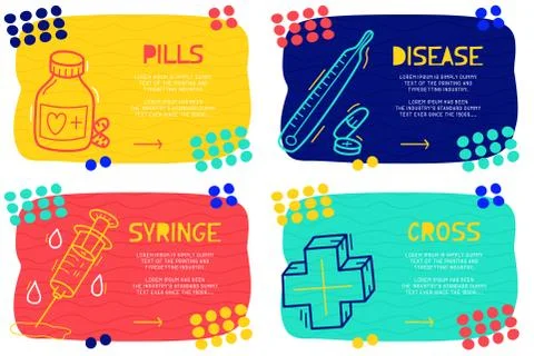 Set Abstract landing page pattern with different element, text block and dood 스톡 일러스트