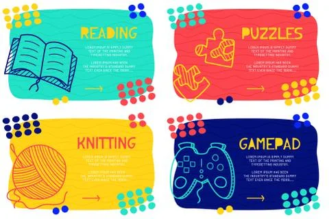 Set Abstract landing page pattern with different element, text block and dood Illustrazione stock