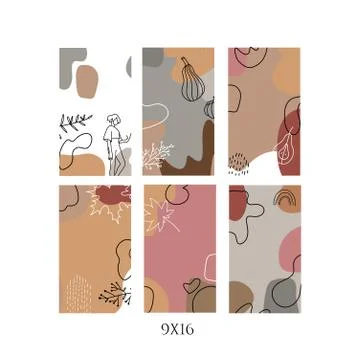 Set of abstract leaves vector modern stories background. Vertical 9x16 backgr Stock Illustration