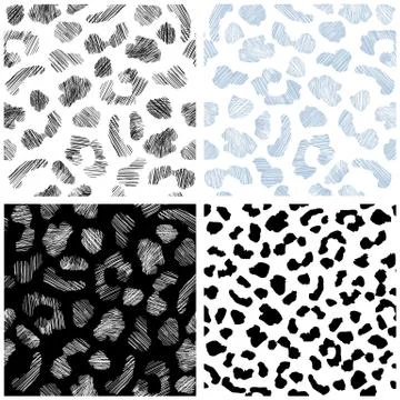 Set of abstract leopard skin seamless pattern. Wild cat texture repeat. Stock Illustration