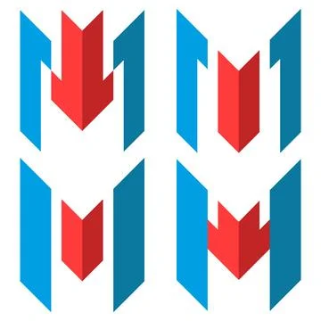 Set of abstract letter M logo with upward and downward arrows reflecting fi.. Stock-Illustration