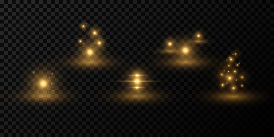 Set of abstract light effects on a dark transparent background. Sparkling mag Иллюстрация