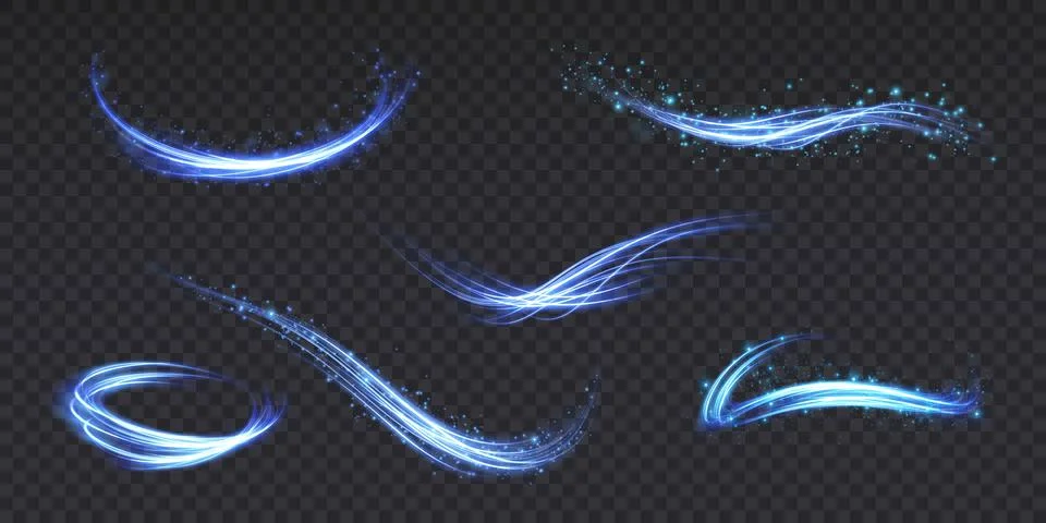 Set of abstract light lines of movement and speed. light blue ellipse. Brilliant Stock Illustration