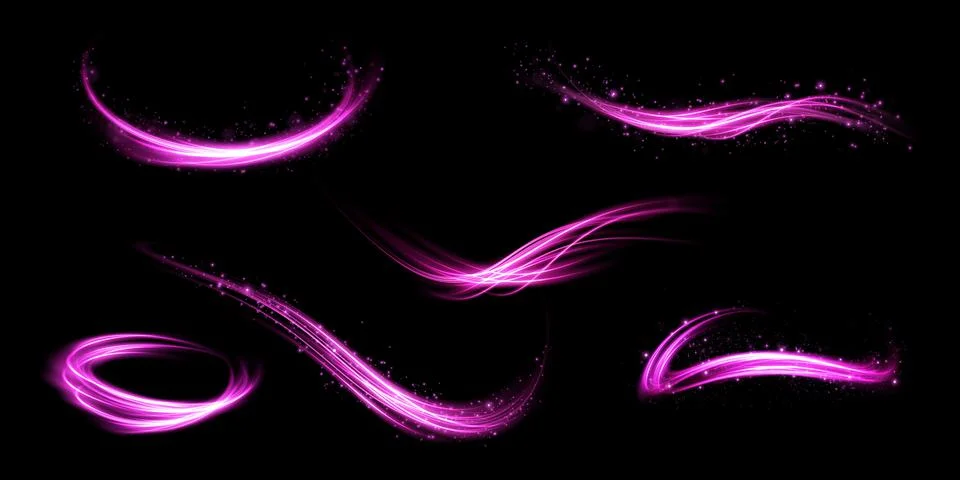 Set of abstract light lines of movement and speed. light purple ellipse. Bright Stock Illustration