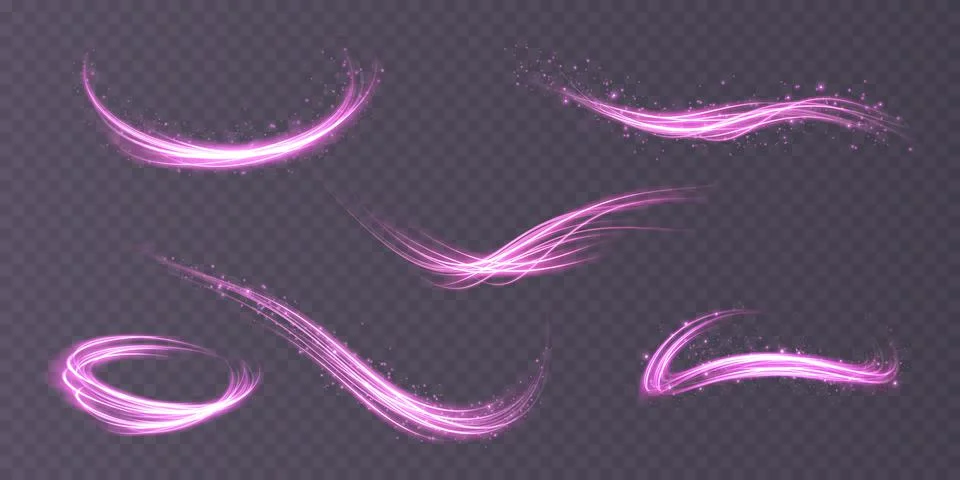 Set of abstract light lines of movement and speed. light purple ellipse. Bright Stock-Illustration