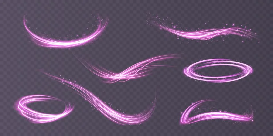 Set of abstract light lines of movement and speed. light purple ellipse. Bright Ilustração Stock