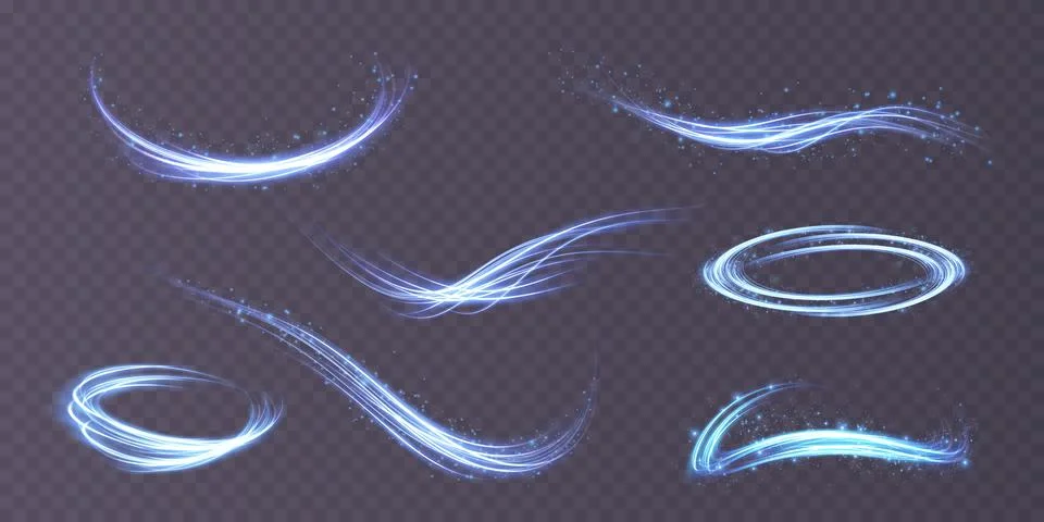 Set of abstract light lines of movement and speed. light blue ellipse. Brilliant Stock Illustration
