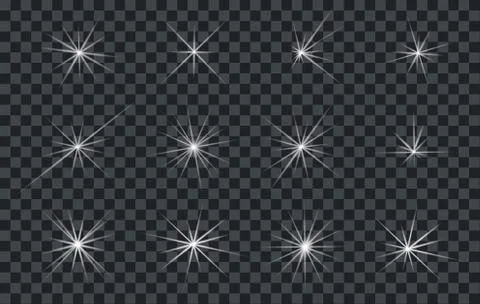 Set of Abstract Lighting Shining Flares or Stars with Transparent Background Stock Illustration