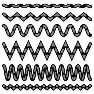 Set of Abstract Line Elements. Zig Zag, and Smooth Version with Different Deg 스톡 일러스트