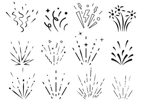 Set of abstract line icons representing confetti, fireworks, and decorative b Stock Illustration