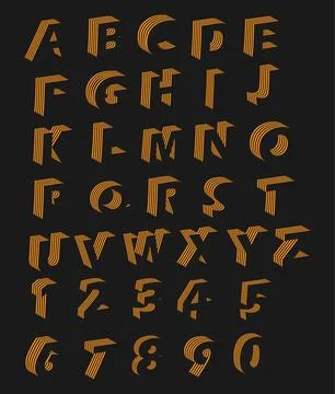 A set of abstract linear letters and numbers featuring a 3D effect Stock Illustration