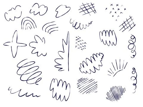 Set of abstract lines. Hand drawn patterns with swirls and zigzags Stock Illustration