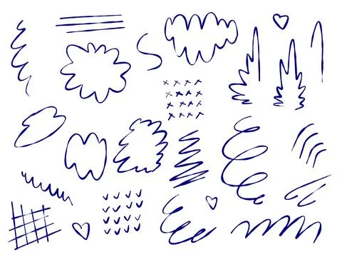Set of abstract lines. Hand drawn patterns with swirls and zigzags Stock Illustration