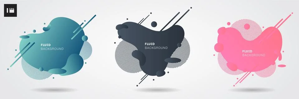 Set of abstract liquid shape modern graphic elements on white background. Gra Illustrazione stock