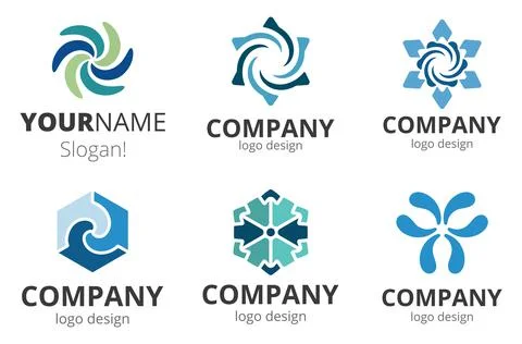 Set of abstract logo in blue and green colors. Print illustration Stock Illustration