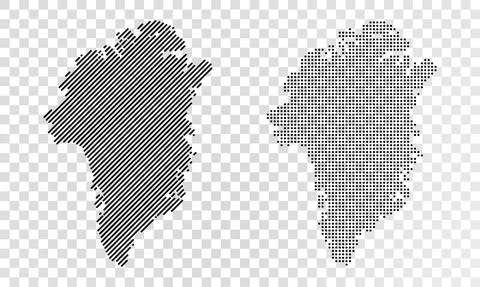 Set of abstract maps of Greenland. Dot and line map of Greenland. Vector dotted Stock Illustration