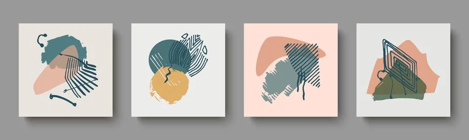 A set of abstract maps with hand-drawn doodles and geometric shapes.Fashion Stock Illustration
