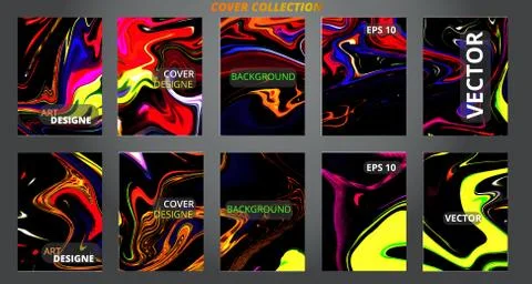 Set abstract marble modern designe.Splash acrylic colored bright liquid.With  Stock Illustration