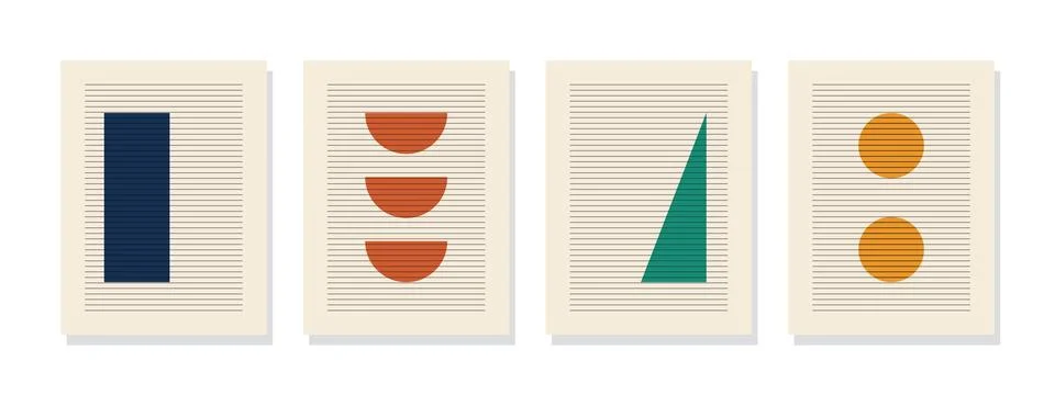Set of abstract minimal element vector wall art with horizontal lines on me.. Stock Illustration