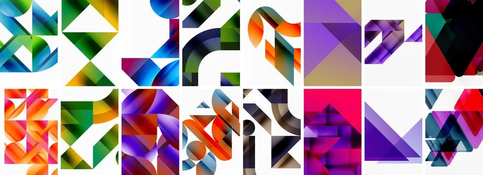 Set of abstract minimal geometric backgrounds with lines, circles and triangles Stock Illustration