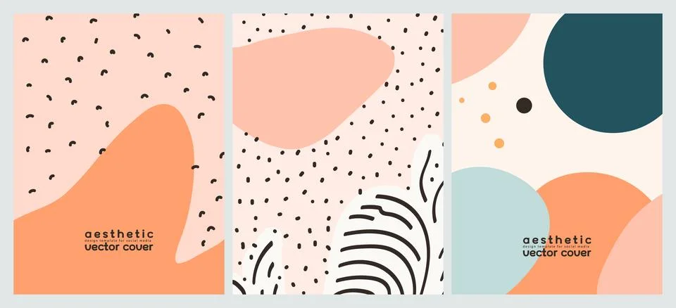 Set abstract minimalist background with simple hand drawn shapes and copy space Stock Illustration