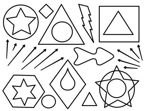 Set of abstract minimalistic geometric elements. Black and white simple various Stock Illustration