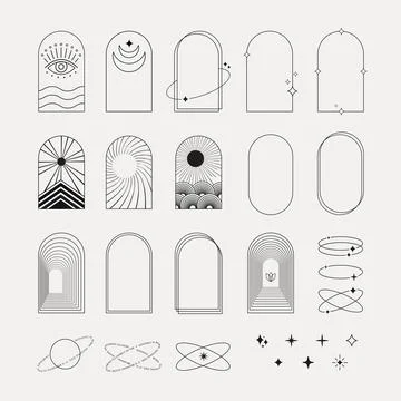 Set of abstract minimalistic linear design elements, geometric forms Stock Illustration