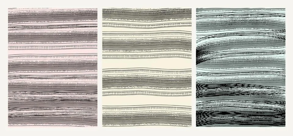 A set of abstract minimalistic paintings. Black lines drawn with a brush on a Stock Illustration