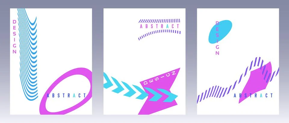 Set of abstract minimalistic patterns with curved geometric shapes Stock Illustration
