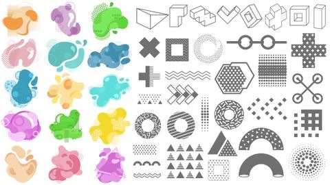Set of abstract modern geometric elements and color shapes. Stock Illustration