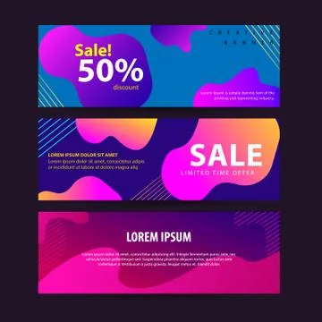 Set of abstract modern graphic liquid banners with Dynamical colored forms an Stock Illustration